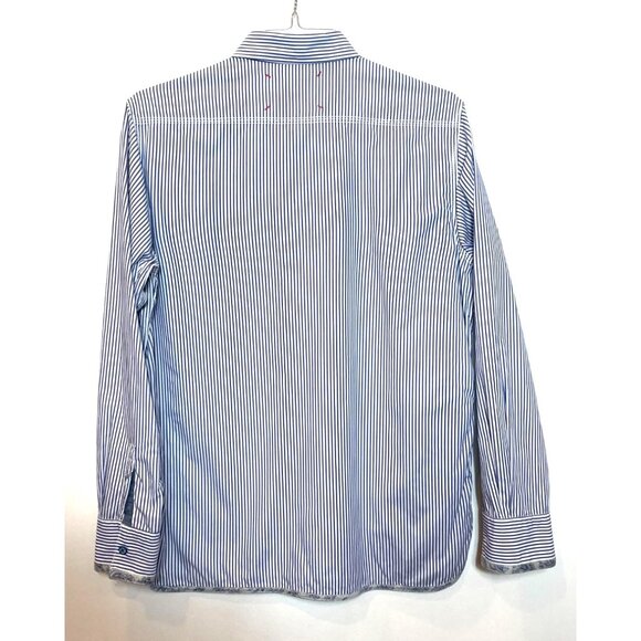 Robert Graham Blue Pinstripe Button Down Shirt Paisley Contrast Size Large - Picture 3 of 13